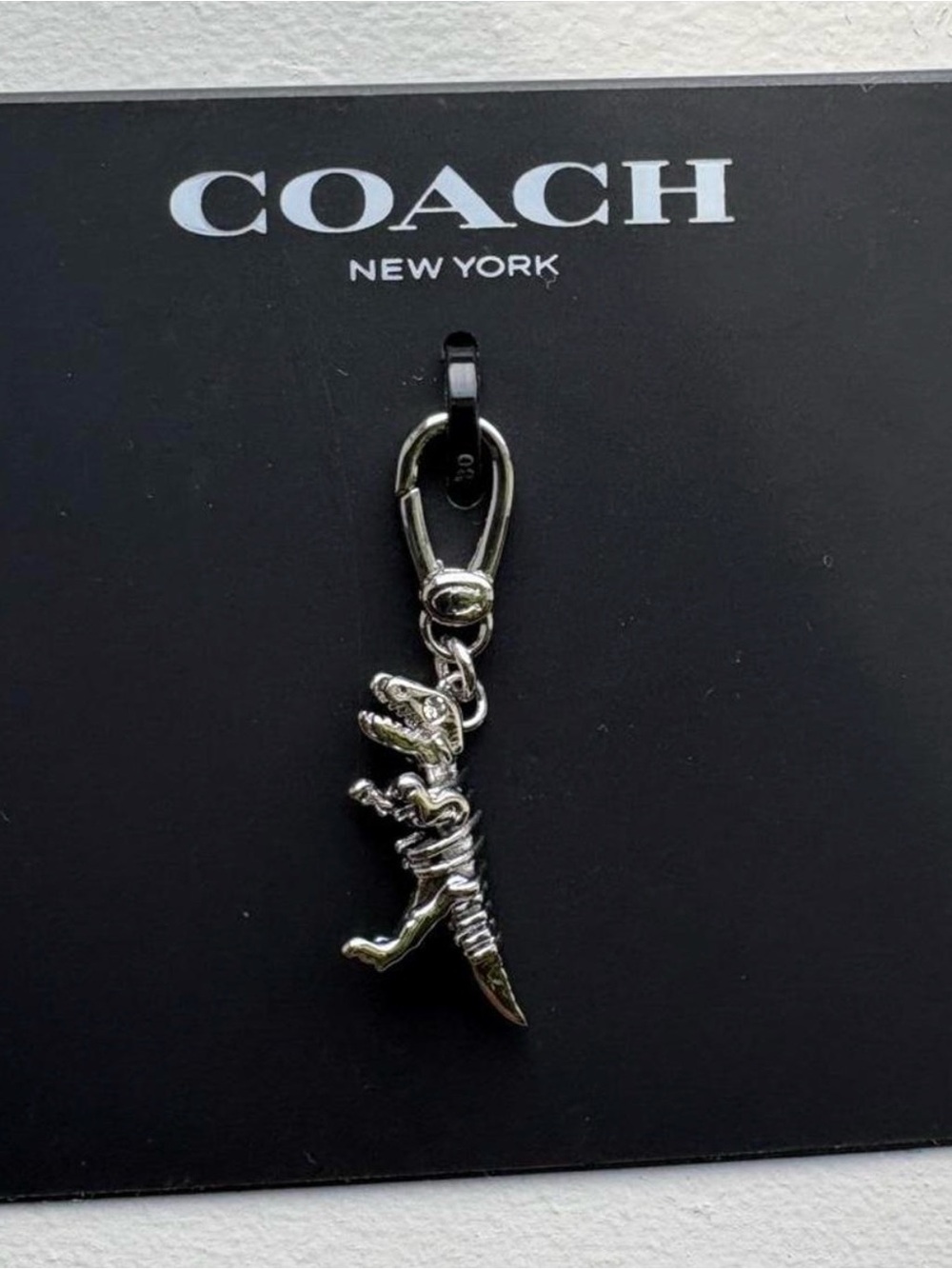 COACH❤️Rhodium Silver-tone Collectible Dinosaur T-Rex Keychain Charm